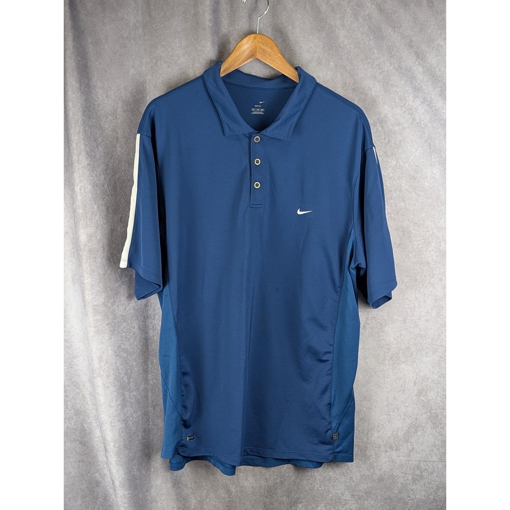 Nike Dri-FIT UV Polo Shirt Mens XXL Blue Short Sleeve Golf Performance Swoosh